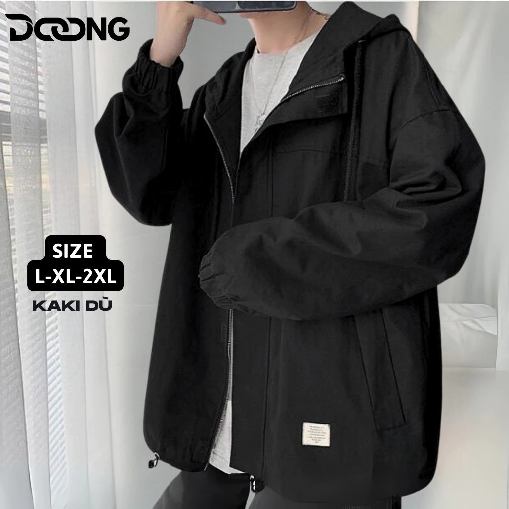 Áo khoác KAKI DÙ Trơn Có Nón Form Rộng 2 Lớp Chống Nắng KK01, Áo Jacket Cao Cấp Unisex Nam Nữ Phong Cách Street DOONG