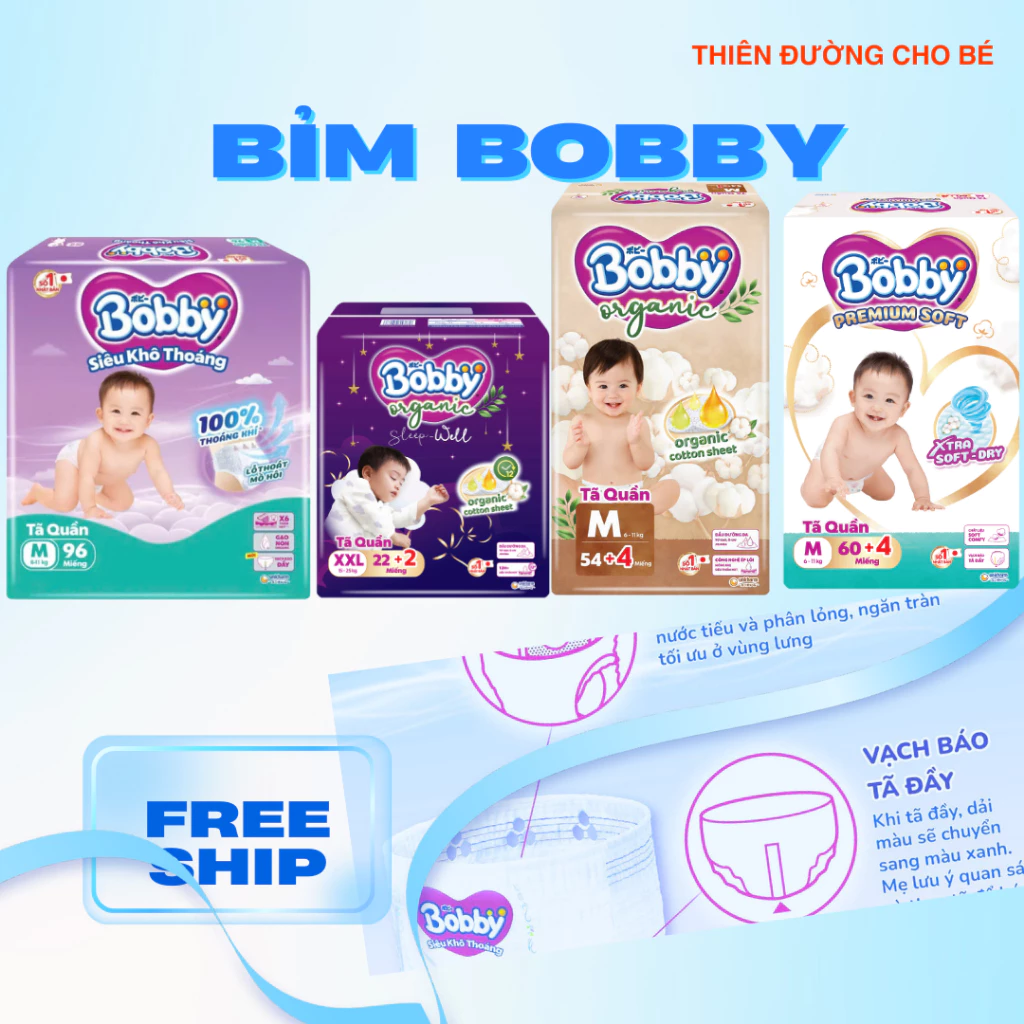 Tã/Bỉm quần Bobby Ultra+/Bobby Premium đủ size M96/L88/XL76/XXL70 cho bé từ 6 đến 25kg
