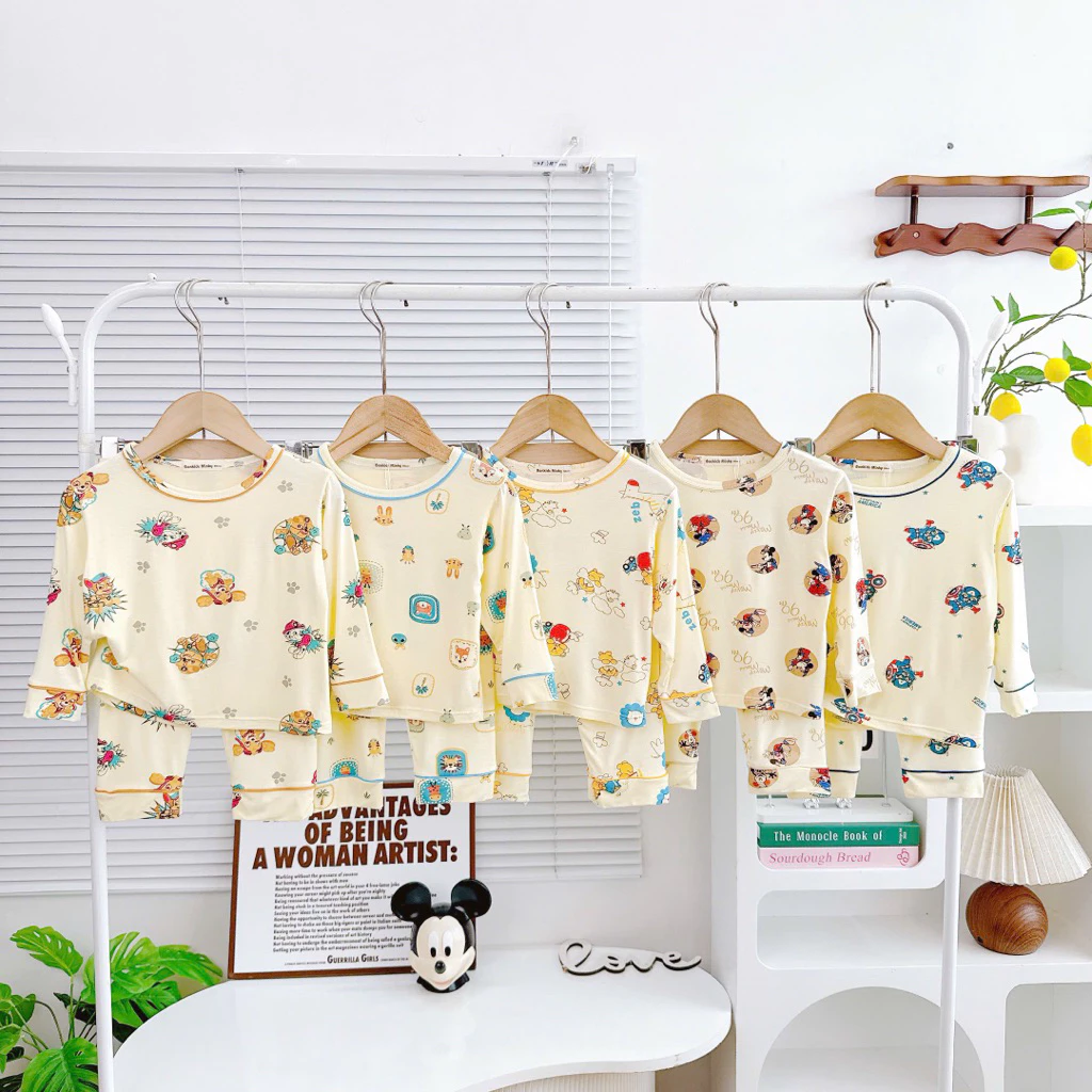 Bộ Dài Tay Thun Lạnh Dành Cho Bé Trai Bé Gái, (7-24kg) Cao Dưới 1m15, Chất Liệu Thun Lạnh Cao Cấp