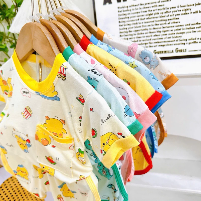 (Bé 5-15kg) Bộ ngắn tay Thun Lạnh họa tiết cực dễ thương cho bé trai, bé gái chất xịn ( có ảnh thực)