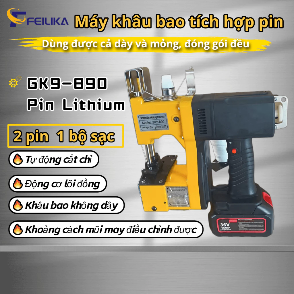 Máy Khâu Bao Cầm Tay Chạy Pin Lithium - Máy Đóng Gói Nhỏ Gọn - Khâu Miệng Bao Bện Dày - 2*Pin 21V