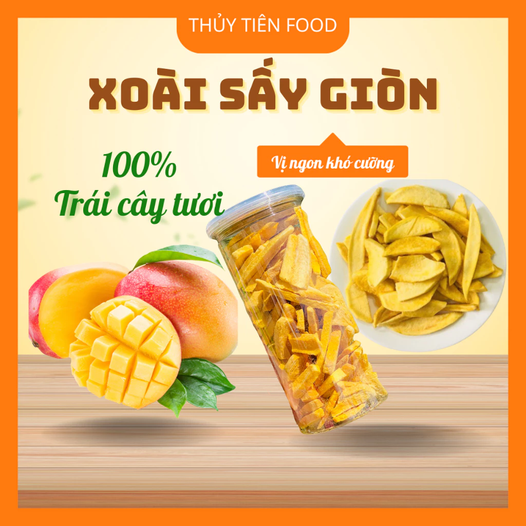 THUYTIENFOOD Xoài Sấy Giòn – Túi 50gr/100gr – Snack Trái Cây Ăn Vặt Chua Ngọt Tự Nhiên