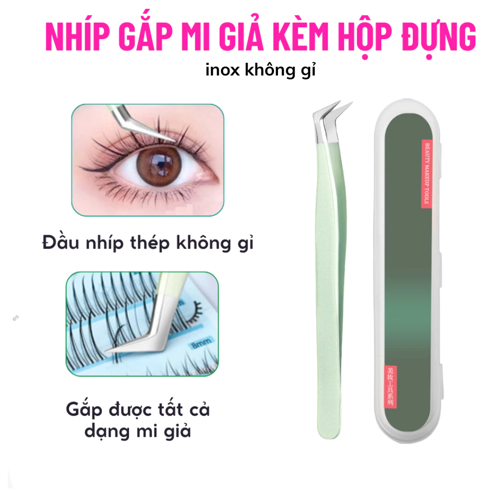 Nhíp Gắp Mi Giả Inox Đa Năng Chuyên Dụng Đầu Cong Không Gỉ