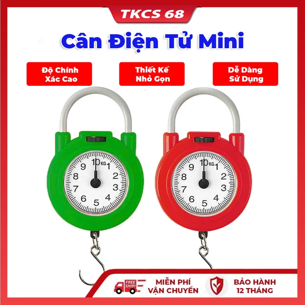 Cân Điện Tử Mini, Cần Cầm Tay 10Kg Cơ Học Có Móc Treo Lò Xo , Độ Chính Xác Cao, Dễ Dàng Sử Dụng Nhà Bếp Đi Chợ