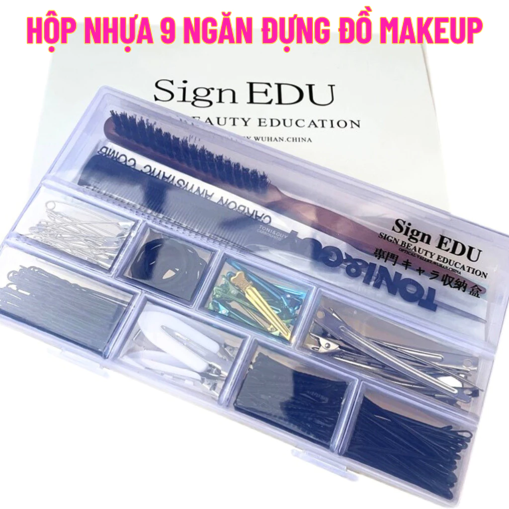 Hộp nhựa cứng 8 ngăn 9 ngăn đựng ghim kẹp tóc đồ makeup bền tiện lợi cho thợ makeup