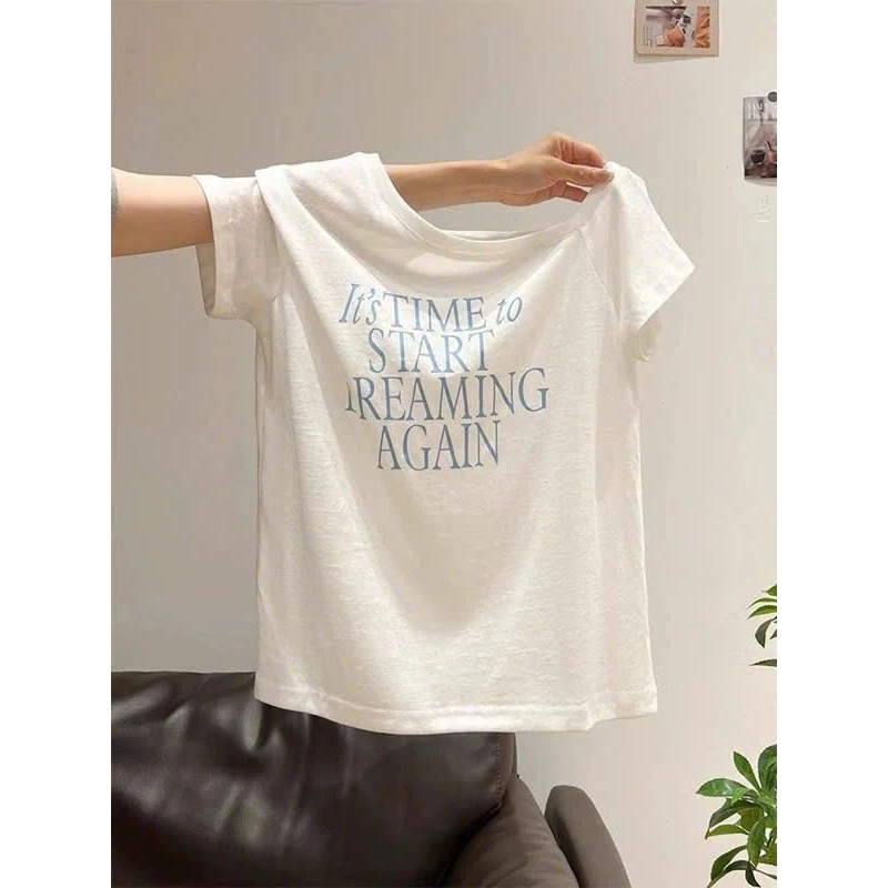 Áo thun nữ lệch vai ngắn tay chất xược giấy MENINA, áo thun nữ trễ vai dáng rộng thời trang.