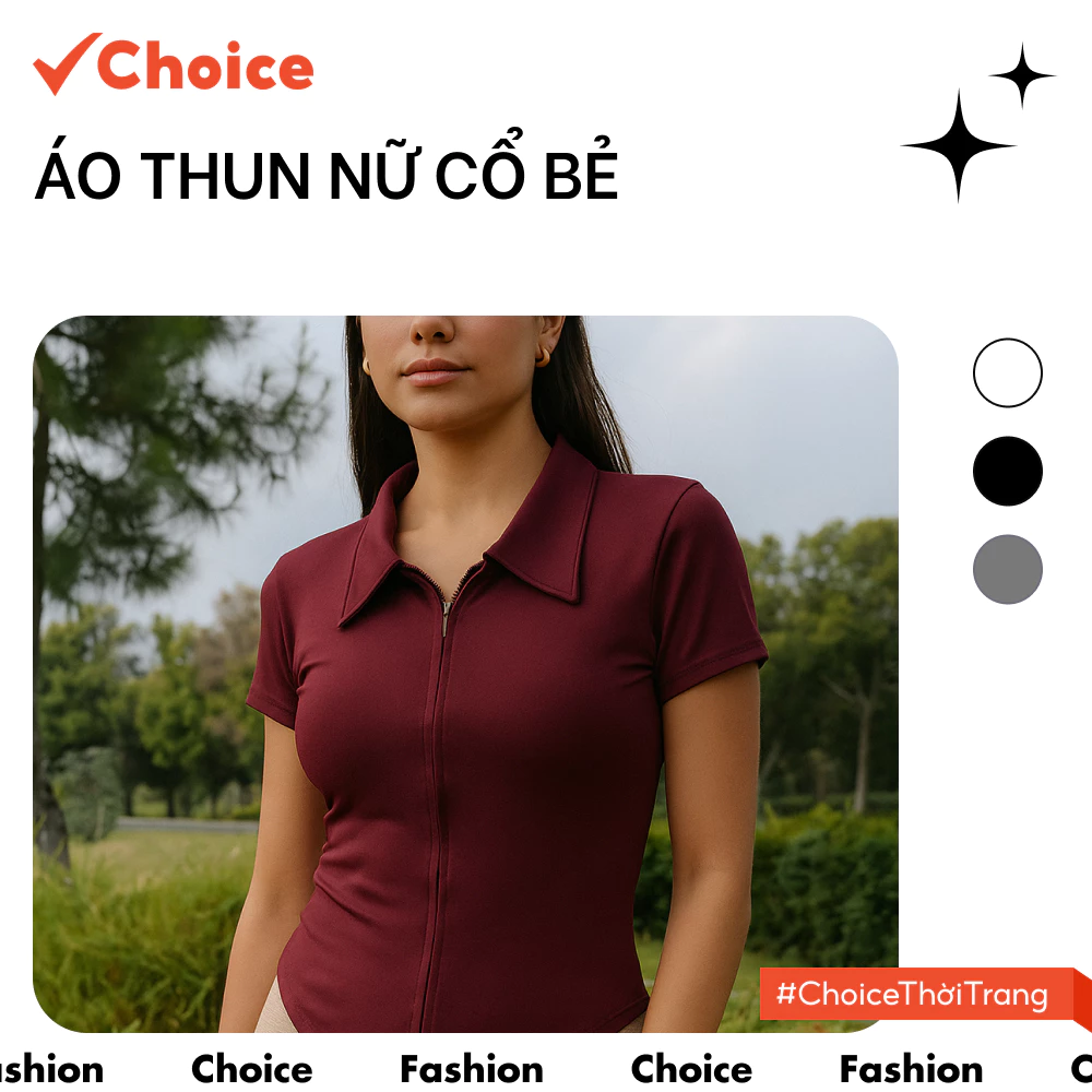[Choice] Áo Thun Nữ FA1-0017-509 Cổ Bẻ Phối Dây Kéo Polo Ôm Dáng Vải Cotton Mịn Babytee HT2025.05