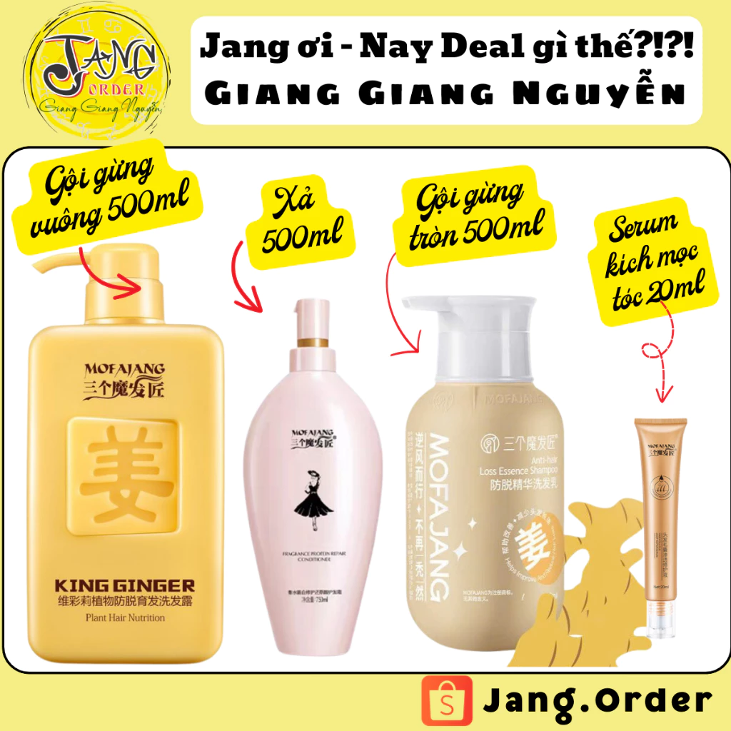 Gội xả gừng King Ginger Mofajang (chai vuông-tròn)