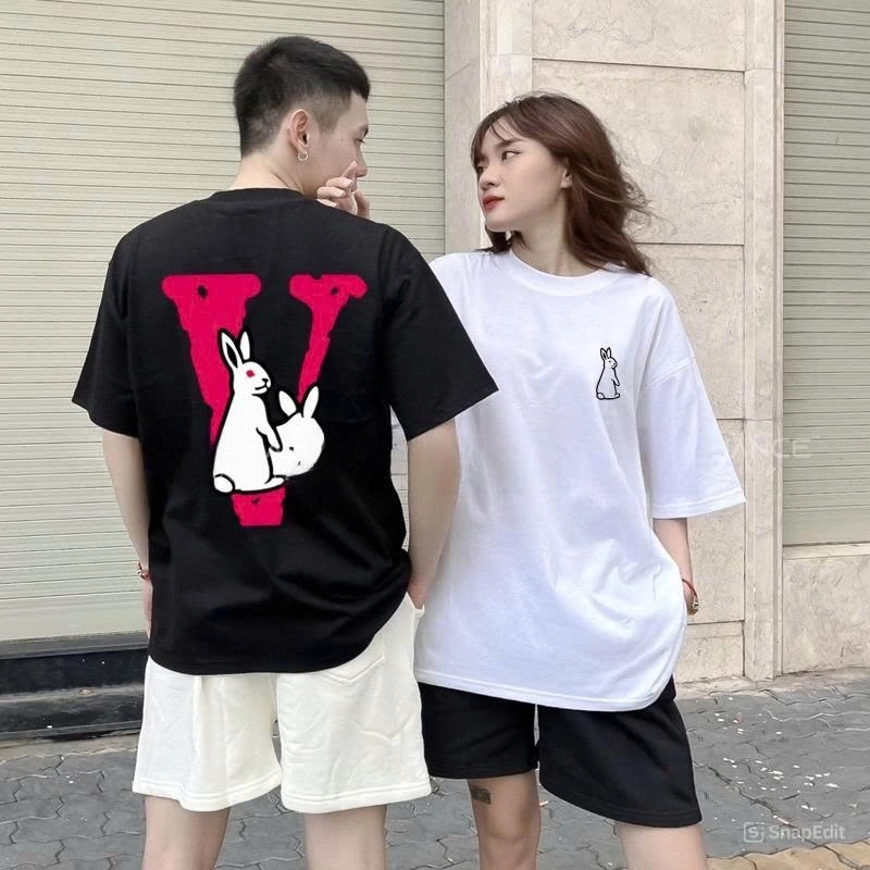 Áo thun THỎ SIÊU DỄ THƯƠNG in to siêu nét , form rộng ,100% cotton cao cấp định lượng 250gsm