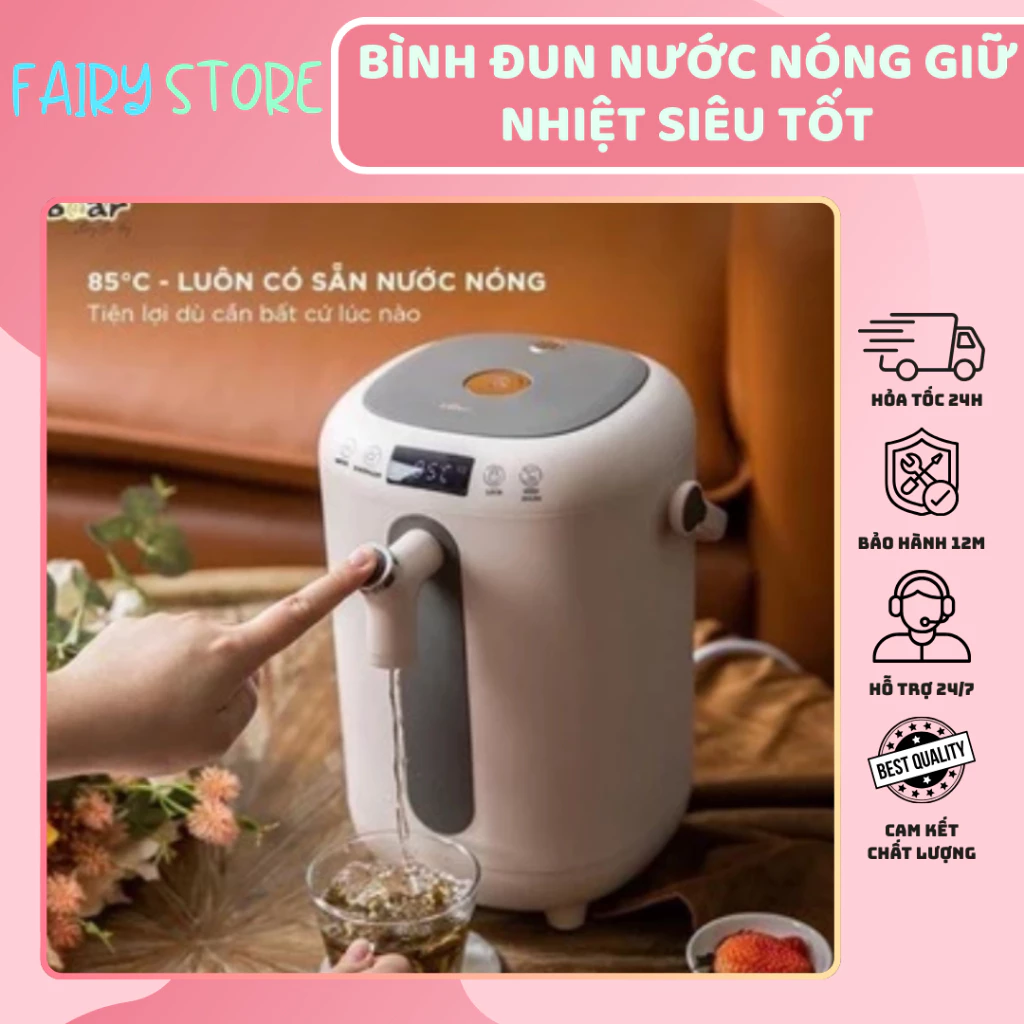 Bình Đun Nước Nóng Giữ Nhiệt Siêu Tốt 3L Chính Hãng - Khử Clo, Pha Trà, Pha Sữa, Giữ Ấm Hiệu Quả