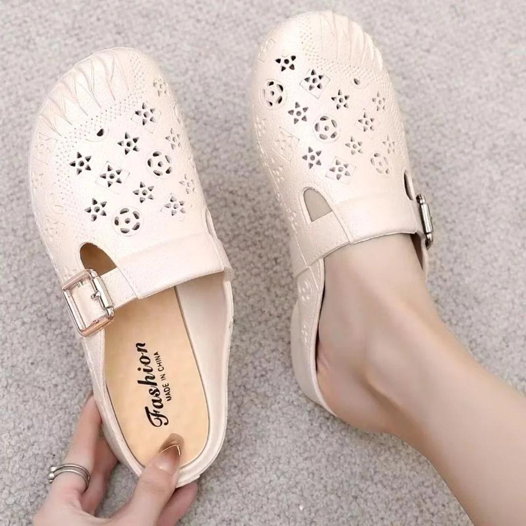 Dép Sục Lười Nữ  Đế Bệt Cao 3 cm  Sục Giọ Nữ Hoạ Tiết Dập Nổi