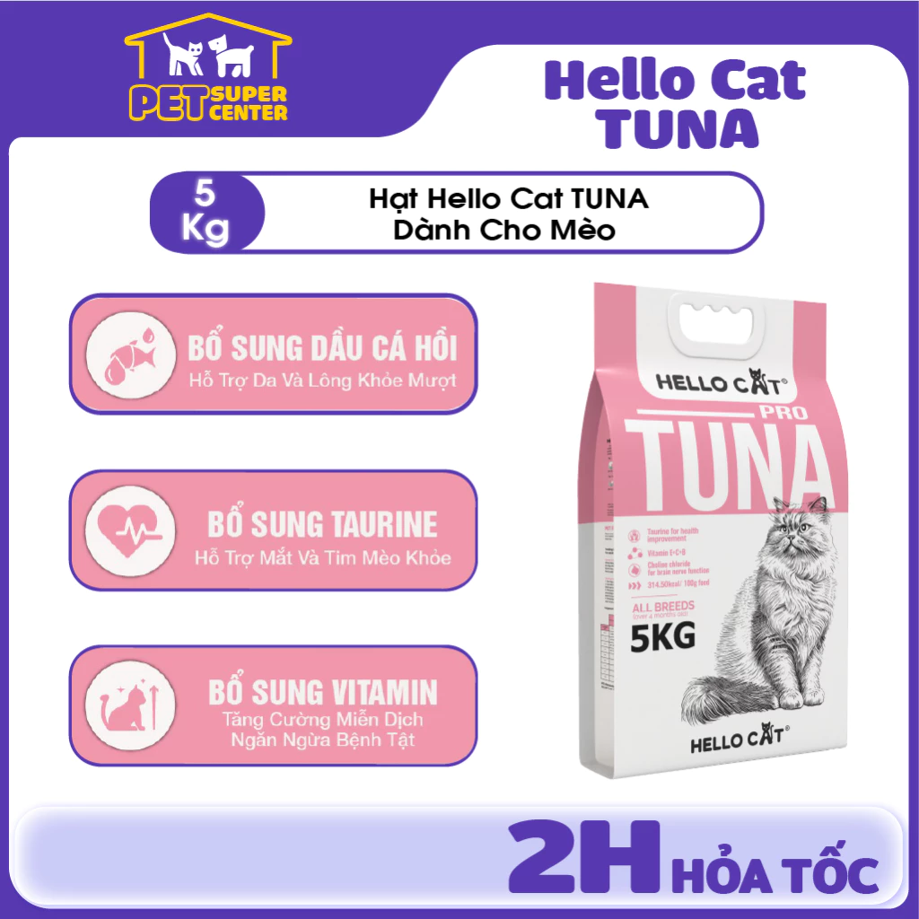 Thức Ăn Cho Mèo HELLO CAT Hạt Bổ Sung Dinh Dưỡng Cho Mèo Mọi Lứa Tuổi - Túi 5kg