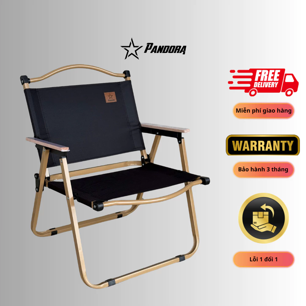Ghế dã ngoại gấp gọn Pandora - khung thép, vải Đen - Nhập khẩu chính hãng - Ghế camping, du lịch