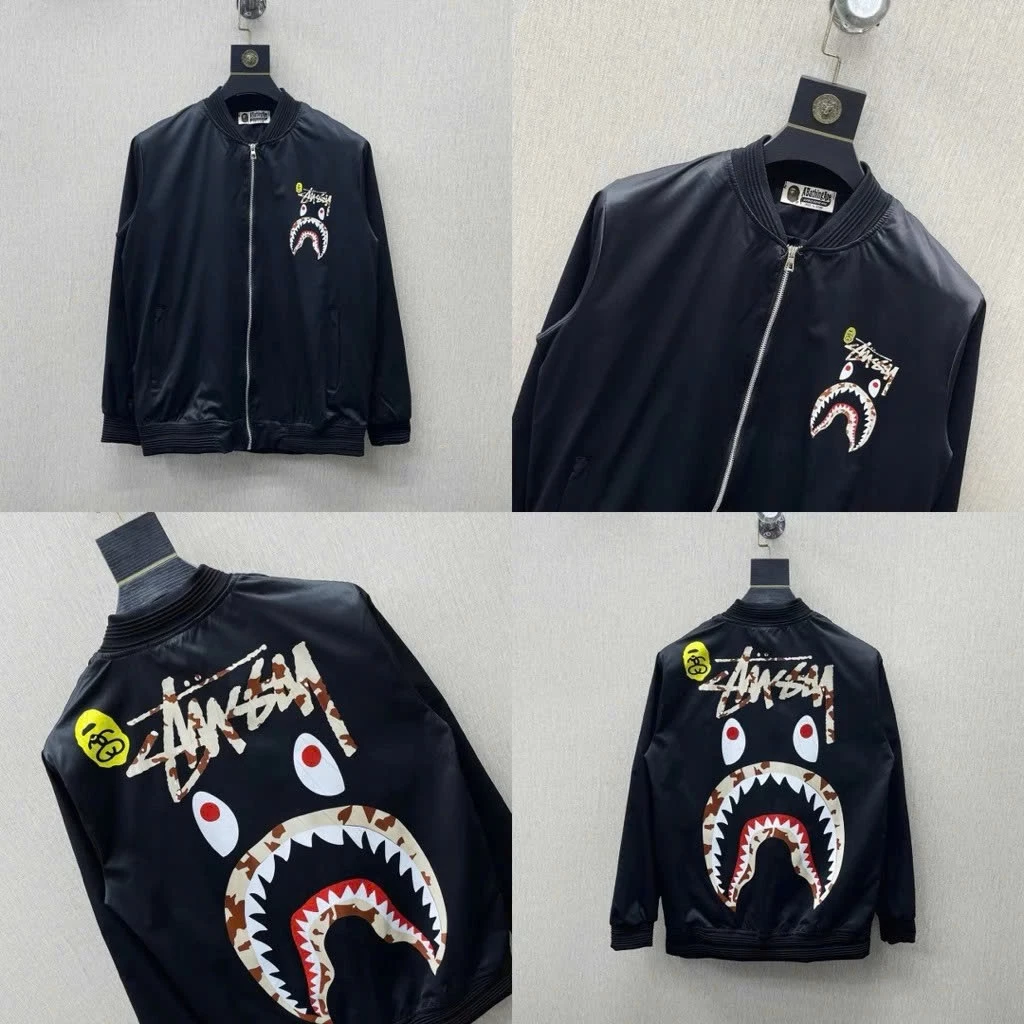Áo Khoác Bomber Gió Nam Nữ In Hoạ Tiết Chữ Hình Miệng Cá Mập Loang Rằn Ri Hai Mặt Boy Phố quynhpham QC ==