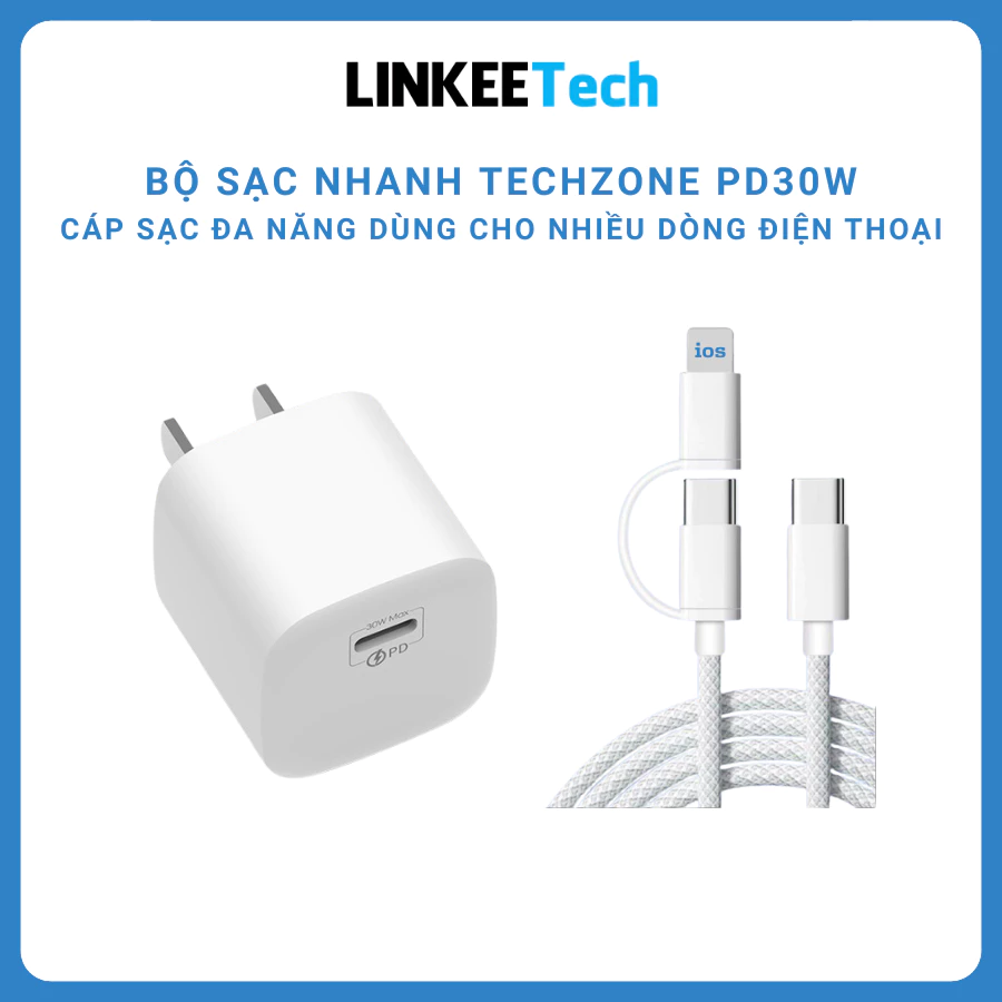Bộ sạc nhanh 30W Củ sạc PD30w kèm dây bện dù siêu bền cho android và táo 11 12 13 14 15 16 series