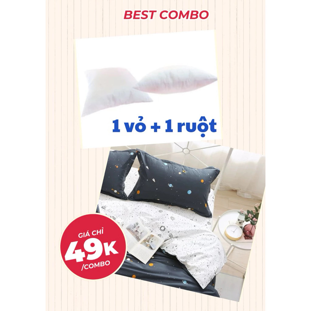 Combo vỏ và ruột gối nằm cotton poly xinh xắn đáng yêu size 45x65