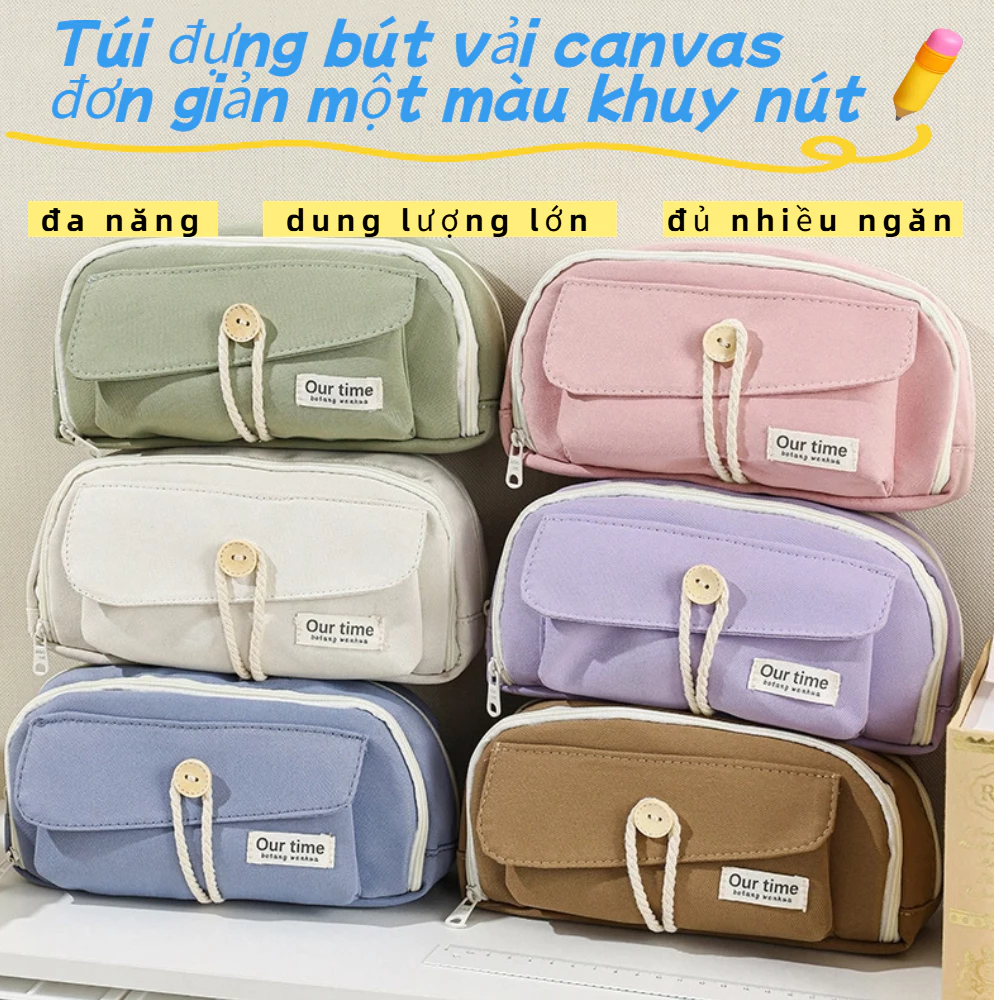 Túi bút kiểu Nhật nút bấm tối giản, nhiều ngăn dung tích lớn, dễ dàng sắp xếp, có 6 màu tuỳ chọn