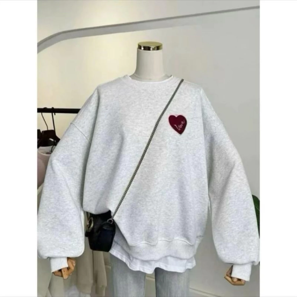 Áo nỉ sweater CỔ TRÒN TIM form rộng tay bồng cổ tròn trẻ trung phong cách hàn quốc