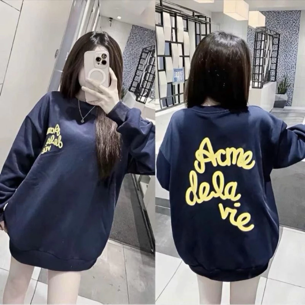 Áo nỉ sweater cổ tròn form rộng tay bồng chất nỉ cotton in chữ phong cách hàn quốc- ADV Nỉ