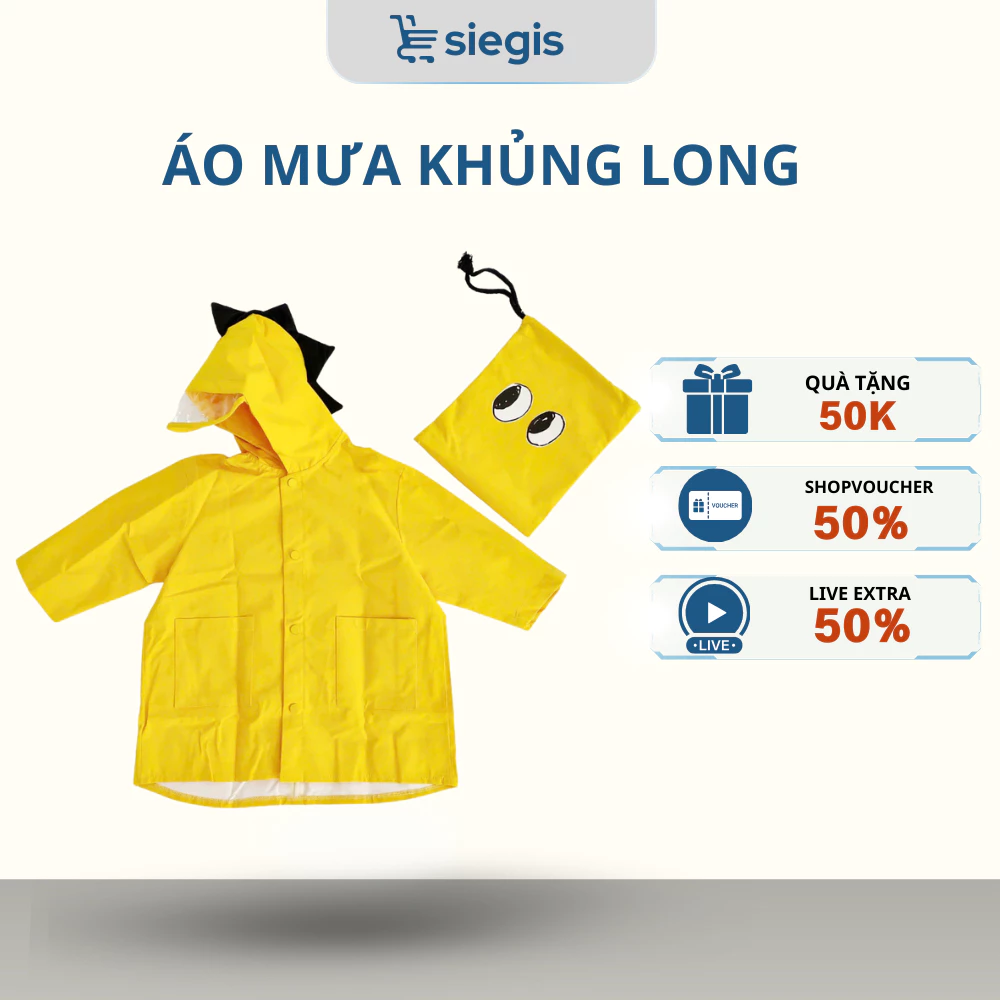 Áo Mưa Khủng Long Trẻ Em SIEGIS Đáng Yêu Cho Bé - Áo Mưa Dễ Thương In Hình Khủng Long Cho Bé Trai Và Bé Gái