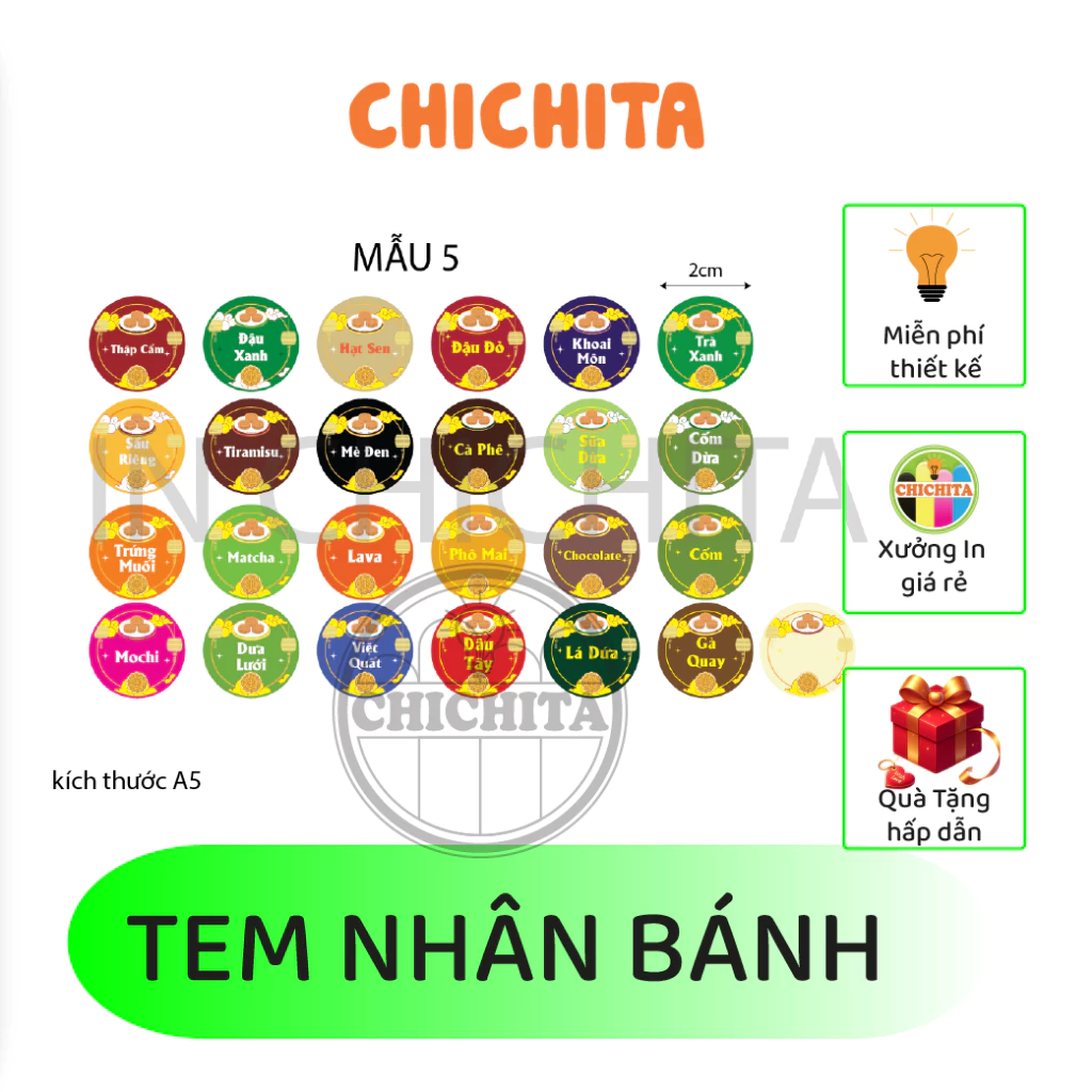 Set 63 Tem dán nhãn nhân bánh trung thu IN CHICHITA Mới P1