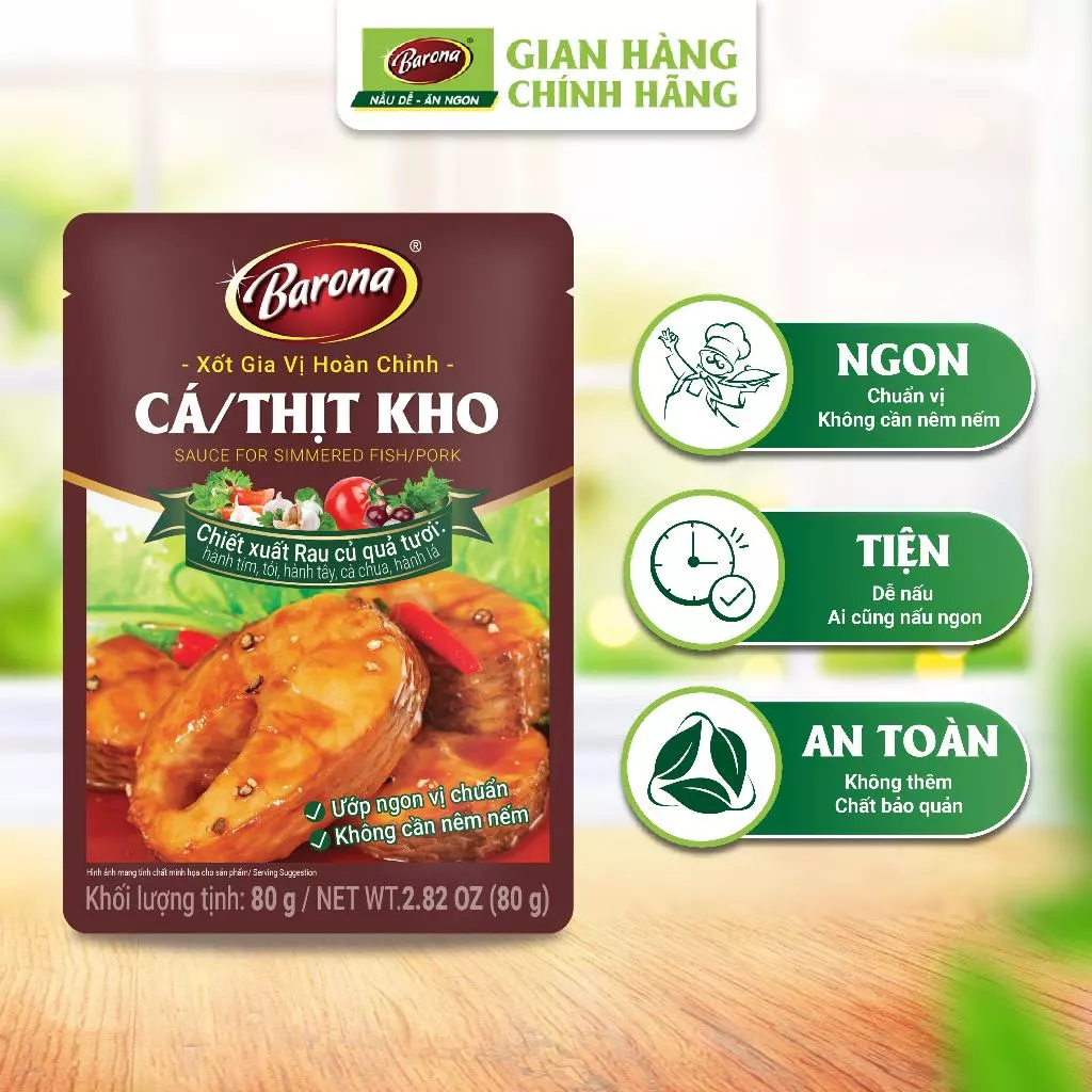 Hộp 20 gói Xốt Gia Vị hoàn chỉnh Barona - Cá/ Thịt Kho 80g/gói
