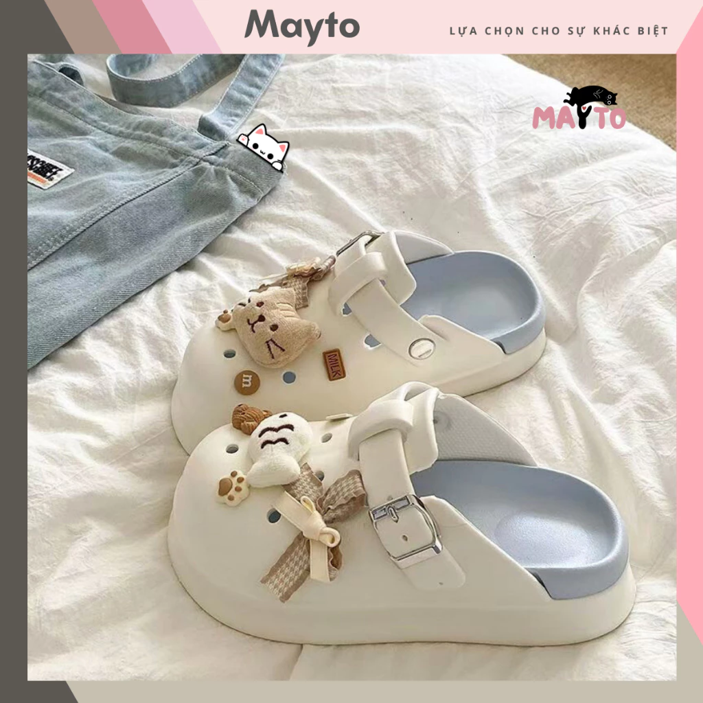 Dép nữ, dép sục Mayto đế cao 5cm kèm charm Cá mèo bông SR V2 kiểu sandal dễ thương năng động CS-197