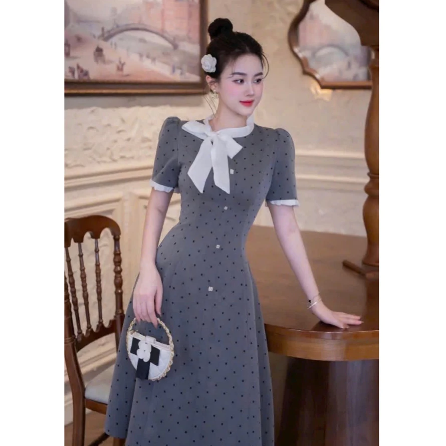 (BIG SIZE) ĐẦM NỮ THIẾT KẾ DỰ TIỆC CHẤM BI, CÓ THẮT NƠ CHÍNH GIỮA, TRẺ TRUNG, SANG TRỌNG