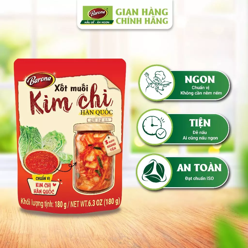 Gia vị hoàn chỉnh Barona - Xốt Muối Kim Chi Hàn Quốc 180g/gói, ướp chuẩn vị