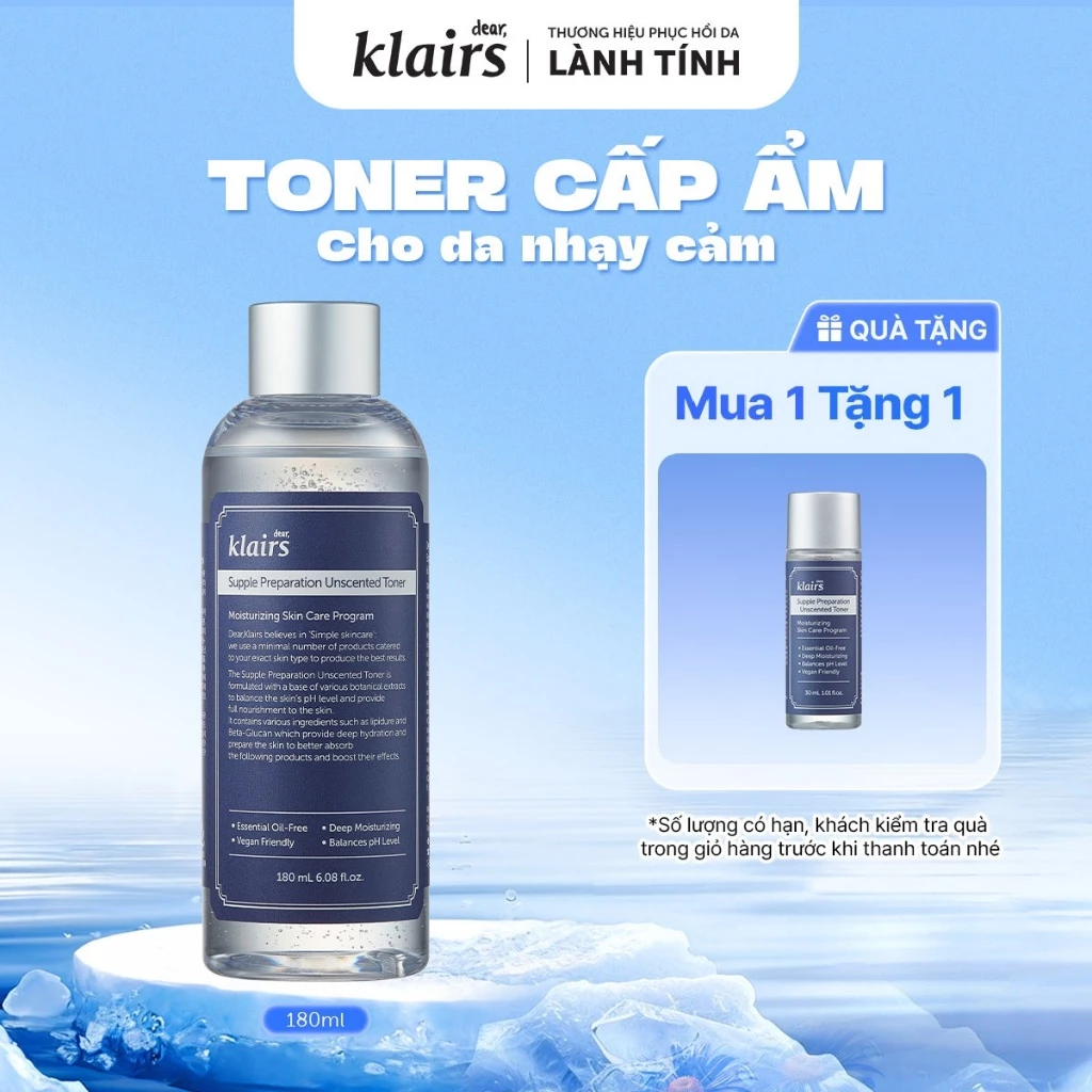 Nước hoa hồng Dear, Klairs Supple Preparation Unscented Toner 180ml