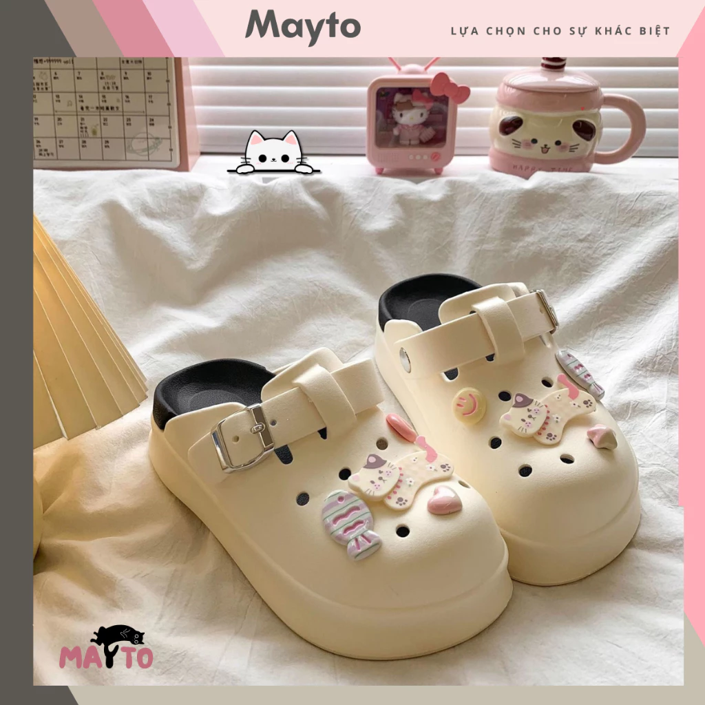 Dép nữ, dép sục Mayto đế cao 5cm kèm charm Mèo cá chạy SR V2 kiểu sandal dễ thương năng động CS-198