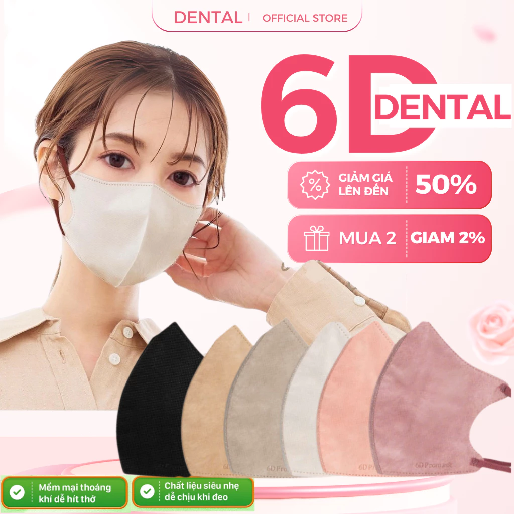 Thùng 300 và 100 Cái Khẩu Trang 6D DENTAL MASK , 3 Lớp Thoáng Khí Chống Tia UV