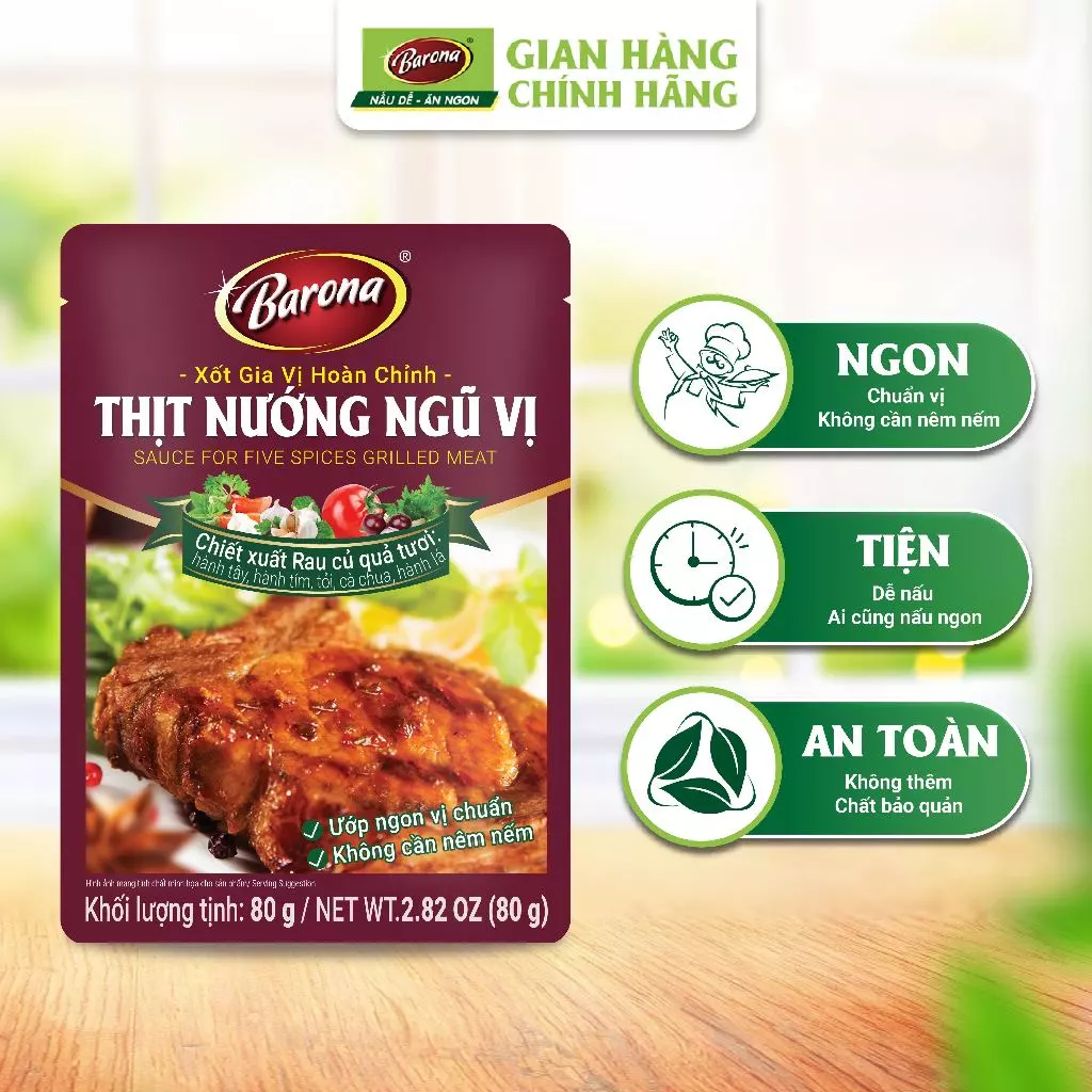 Hộp (20 gói) Gia Vị Ứớp Thịt Nướng Ngũ Vị Barona 80g nấu ngon chuẩn vị không cần nêm nếm