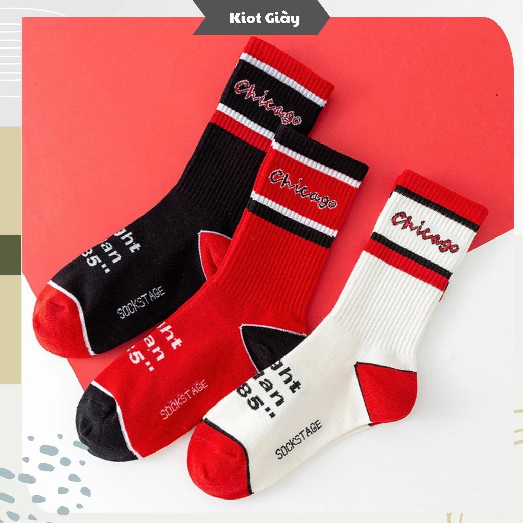 Tất vớ CHICAGO cổ cao nam nữ - Chất liệu cotton cao cấp - Phong cách thể thao, bóng rổ, năng động