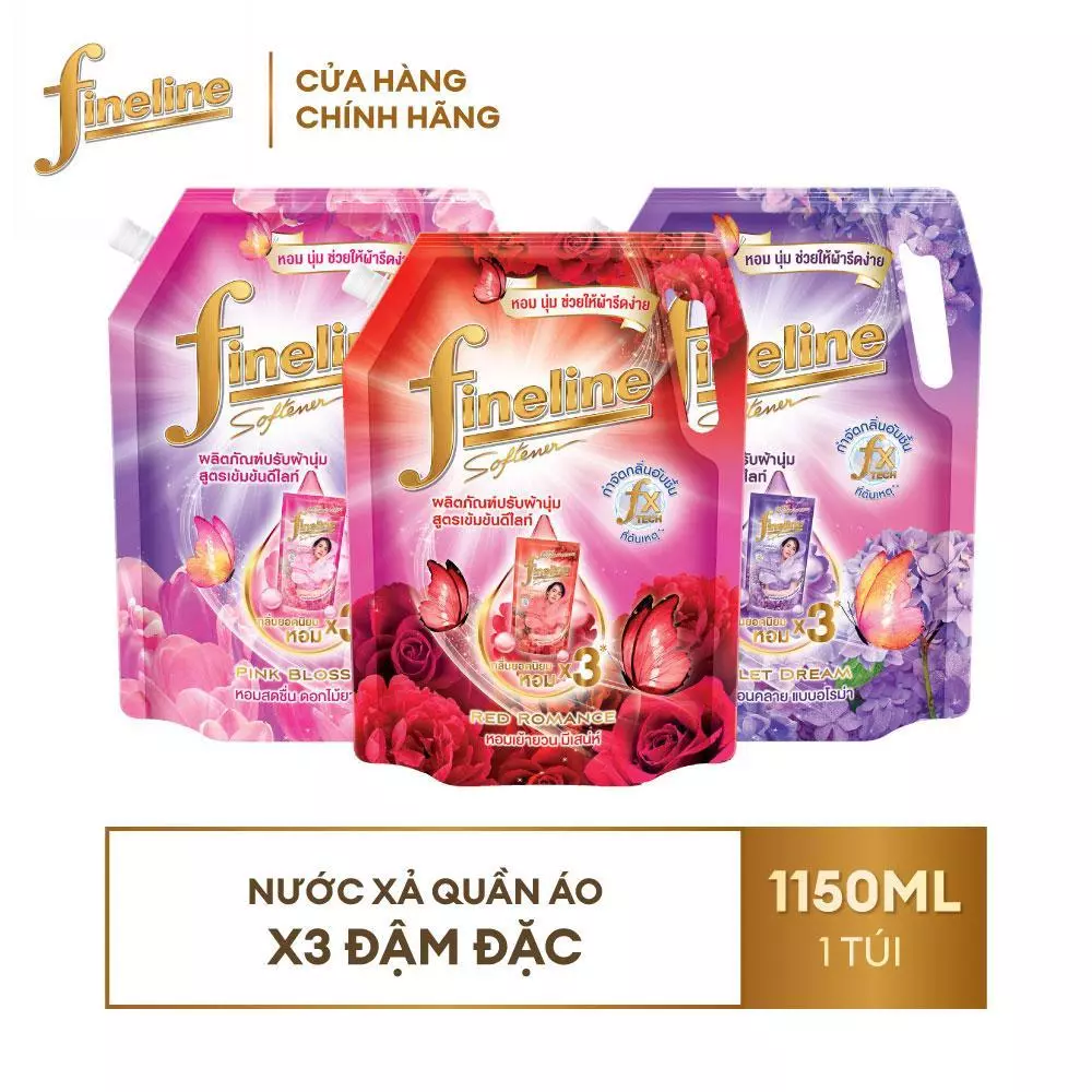 [ Combo 3 Túi ] Nước xả quần áo Fineline tinh dầu thơm | Việt Thái Phát (1150ml/túi)