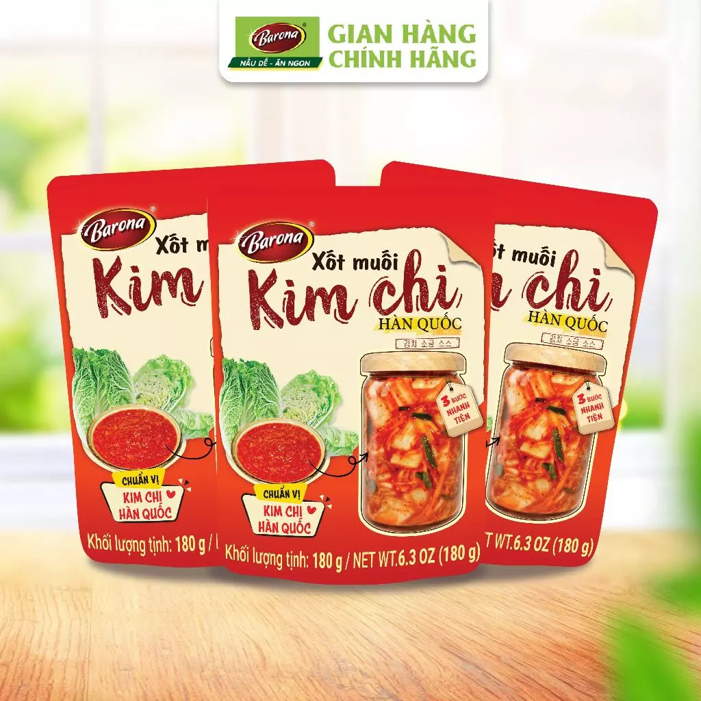 Set 3 Gói Xốt Gia vị hoàn chỉnh Barona - Xốt Muối Kim Chi Hàn Quốc 180g/gói, ướp chuẩn vị