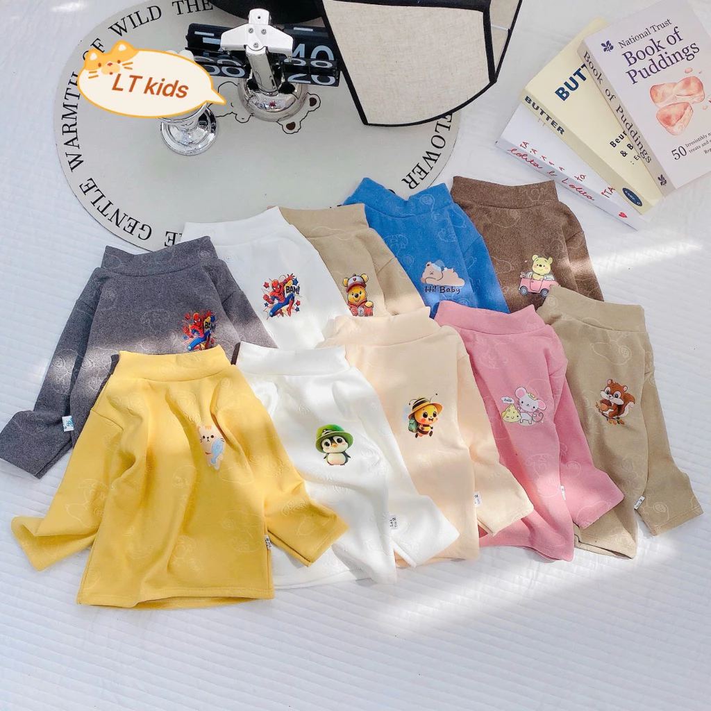 A02 combo 3/5 Áo Giữ Nhiệt Zip Lông Hoạ Tiết Dập Chìm Vải Quảng Châu Mềm Ấm Cho Bé Trai, Bé Gái Size 4-15kg
