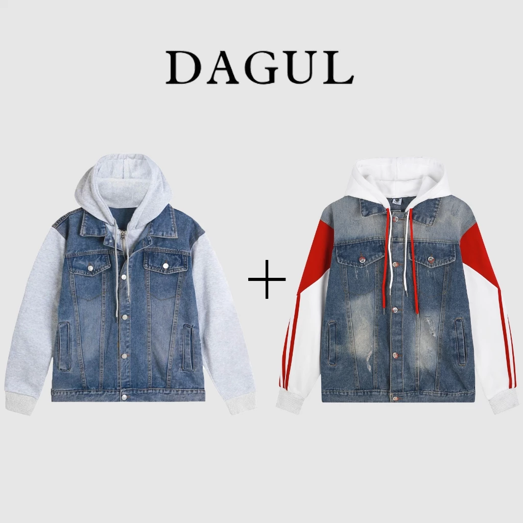 (M-48) Ao khoác DAGUL denim phối tay nỉ bông vải dày dặn logo thêu da khóa inox Jacket Có Túi