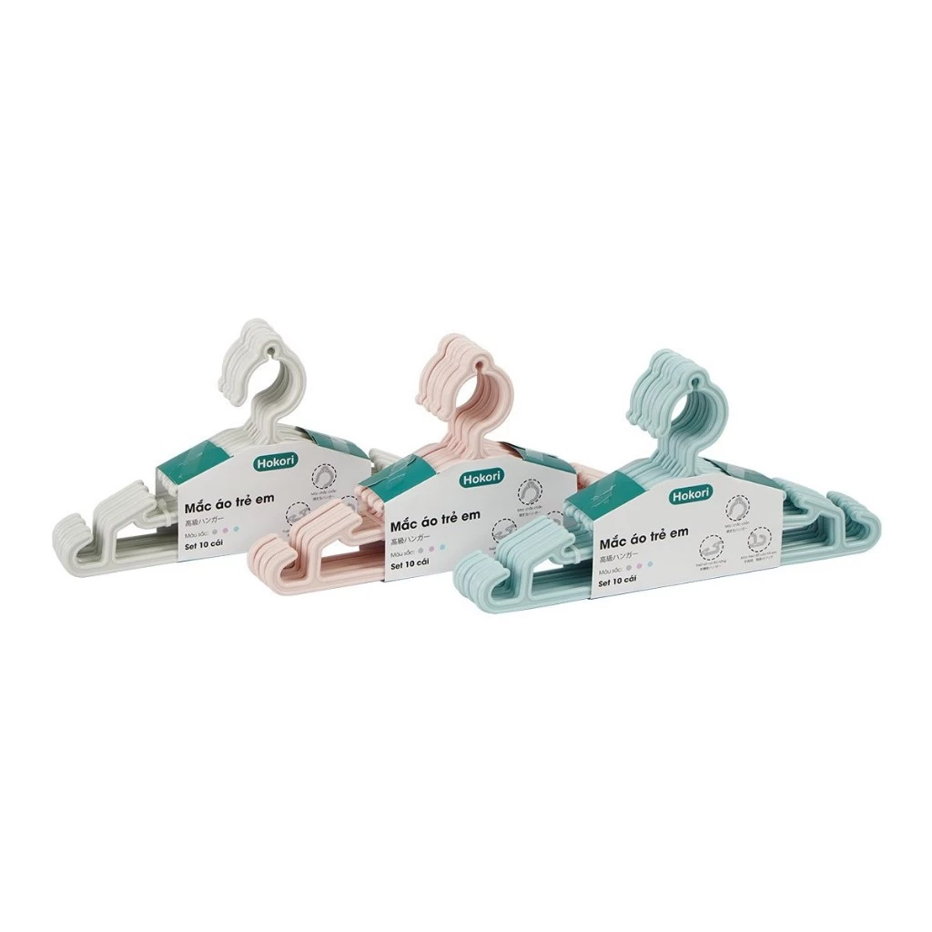 Set 10 Móc quần áo trẻ em Hokori nhựa cao cấp Việt Nhật