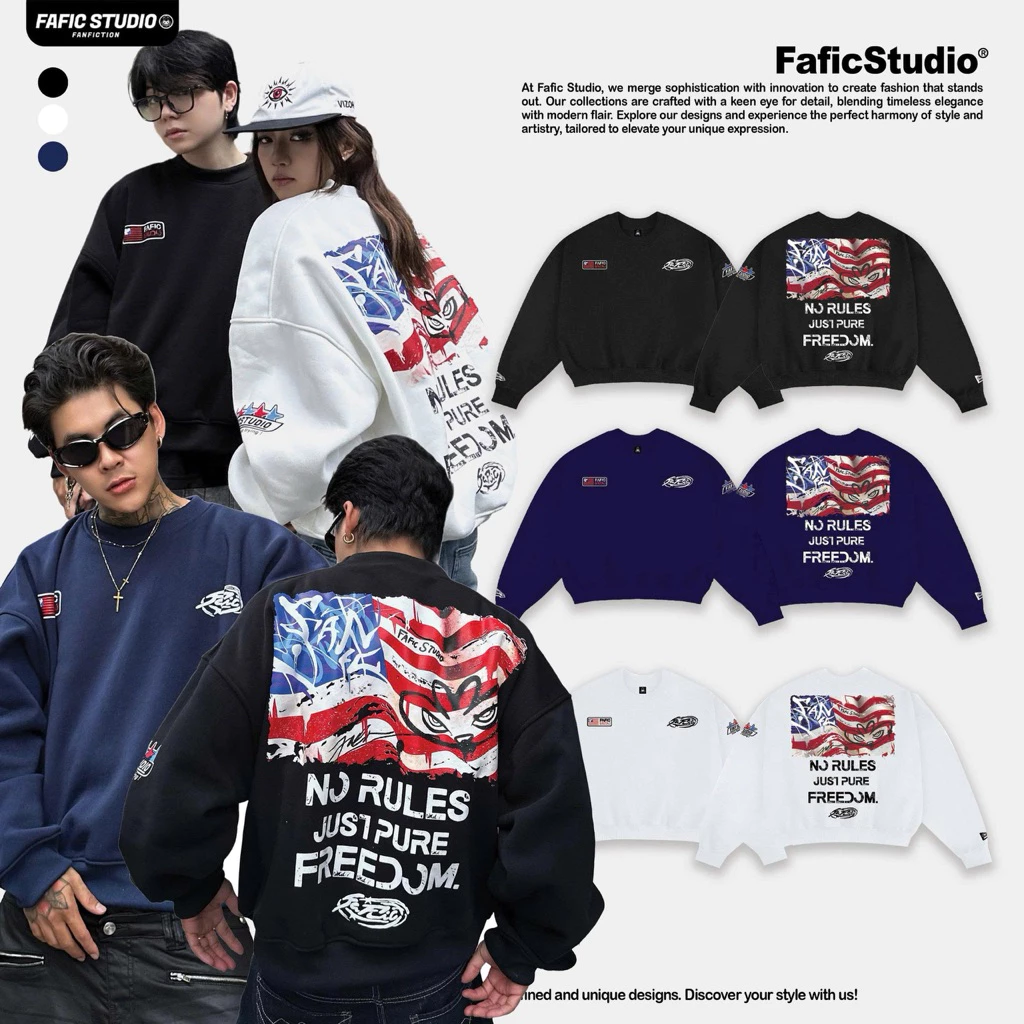 Áo sweater Freedom hình in FAFIC Studio Nam Menswear có túi chất nỉ bông 380gsm dáng rộng boxy