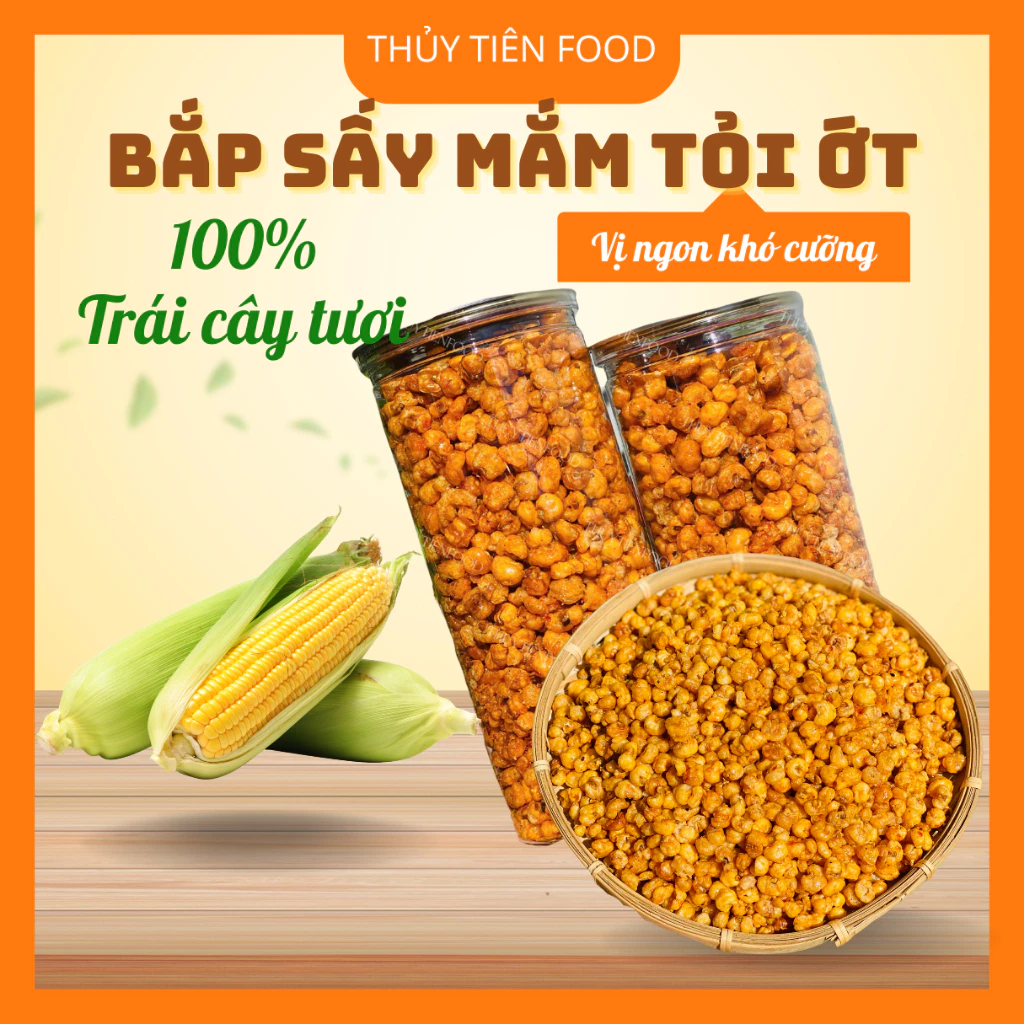 THUYTIENFOOD Bắp Sấy Mắm Tỏi Ớt 300gr – Snack Giòn Rụm – Ăn Vặt Cay Mặn Ngọt – Không Phẩm Màu