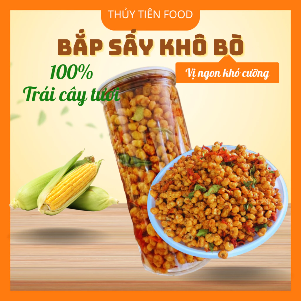 [THUYTIENFOOD] Bắp Sấy Khô Bò – Túi 300gr – Snack Ăn Vặt Giòn Ngon – Vị Đậm Đà Cay Ngọt Chuẩn Khô Bò