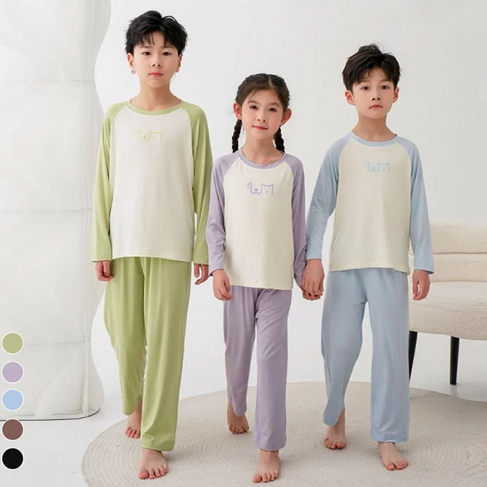 (15-55kg) Bộ Ngủ Dài Tay Nằm Máy Lạnh, Điều Hòa chất Thun Lạnh Siêu Mềm Mại co giãn tốt cho Bé Trai Bé Gái