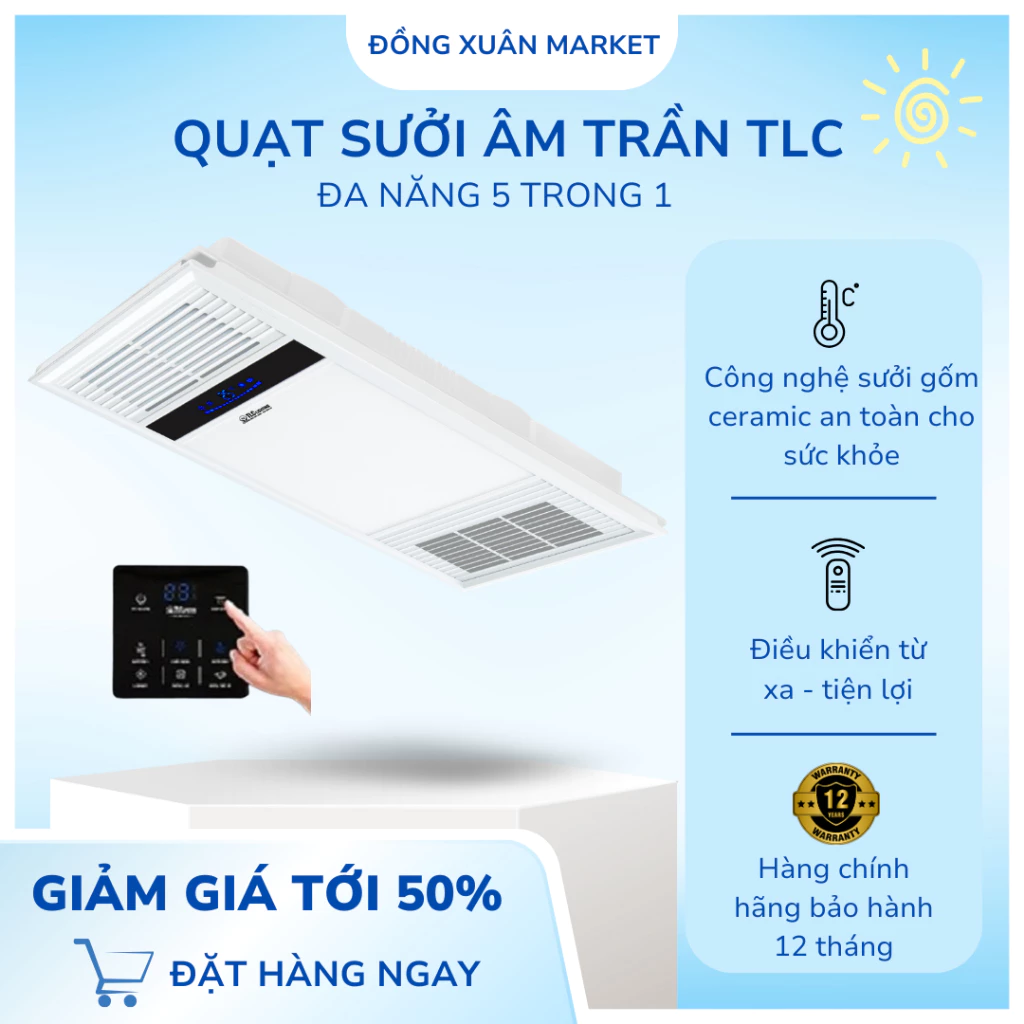 Quạt sưởi âm trần đa năng TLC Lighting - Kích thước 30x60 cm - Màu Trắng - Công suất 2600W