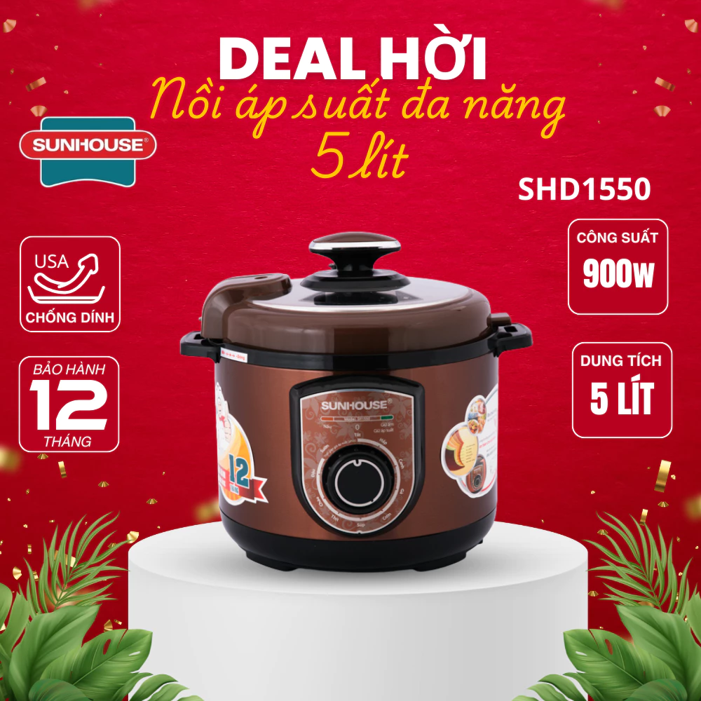Nồi áp suất điện đa năng sunhouse SH1550 Bảo hành chính hãng 12 tháng