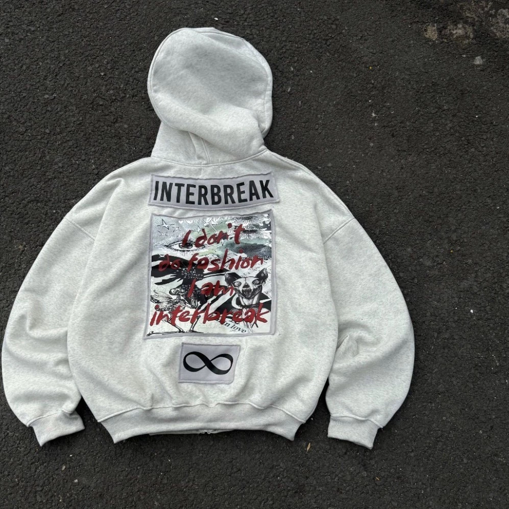 Hoodie Zip - Áo Khoác Nỉ Khóa Kéo Nỉ Bông Form Rộng Unisex In Họa Tiết Chữ INTERBREAK Nam Nữ Mặc Được