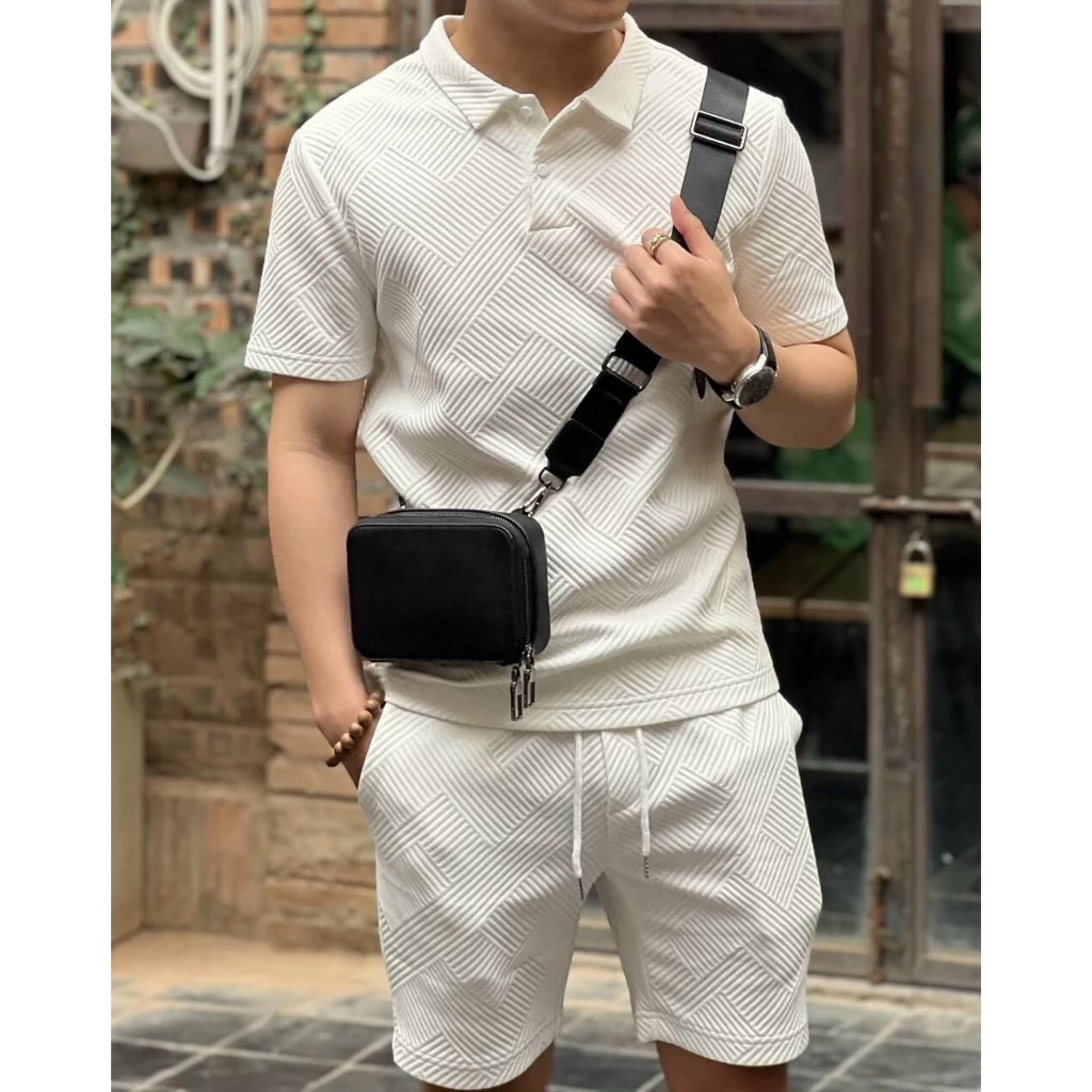 Quần+ Áo ( Bộ xốp) nam nữ tay ngắn có thể giặt bằng máy, mùa hè cúc bấm menswear BH30