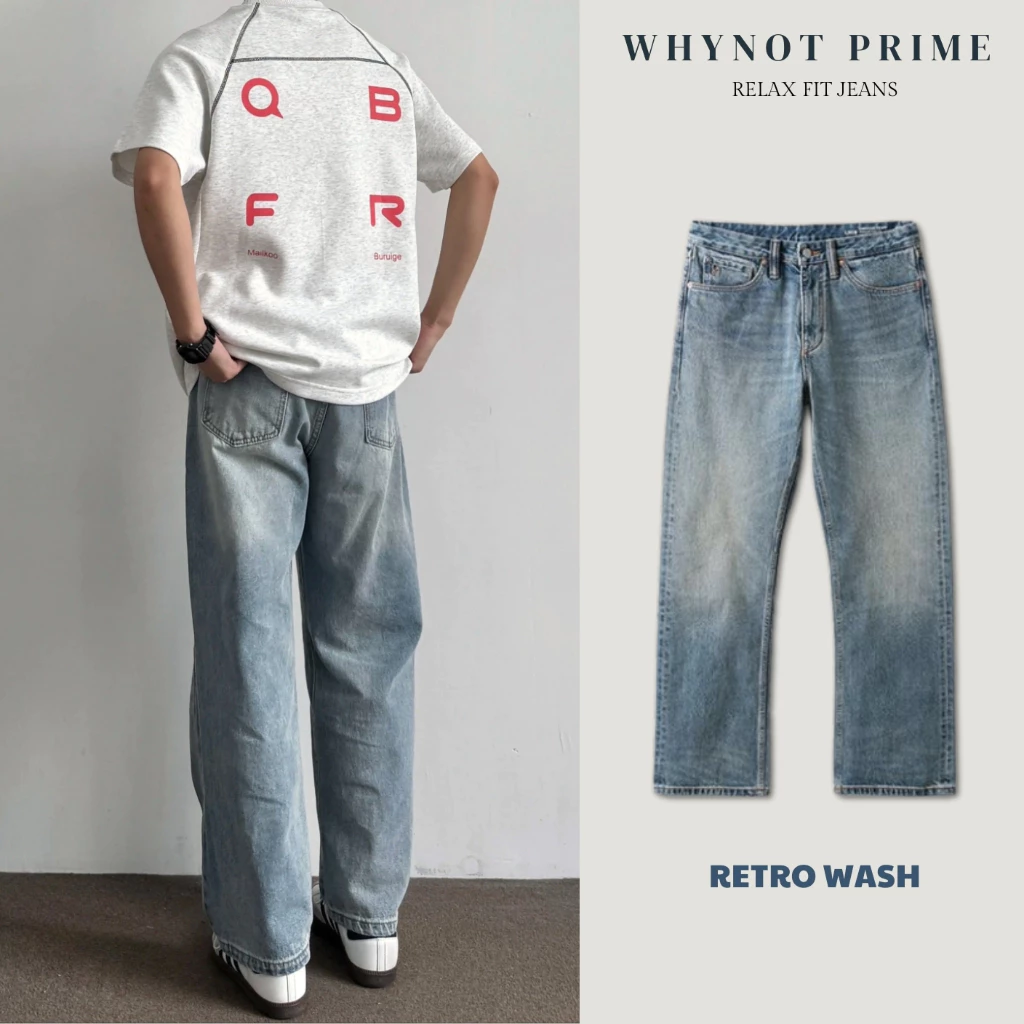 Quần Jean Nam Ống Suông Đứng Retro Wash Vintage WN PRIME, Quần Bò Nam Nữ Form Suông Rộng Có BigSize