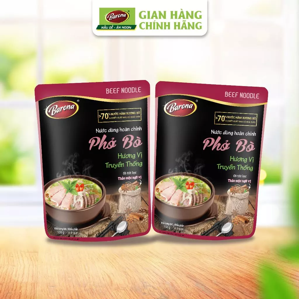 Bộ 2 Gói nấu Nước dùng hoàn chỉnh Barona - Phở Bò 150g/gói