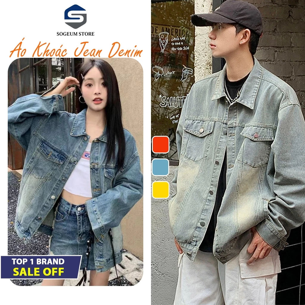 Áo Khoác jean nam nữ Form Rộng, áo khoác bò Unisex Màu Xanh Đen size SML - Sogeum